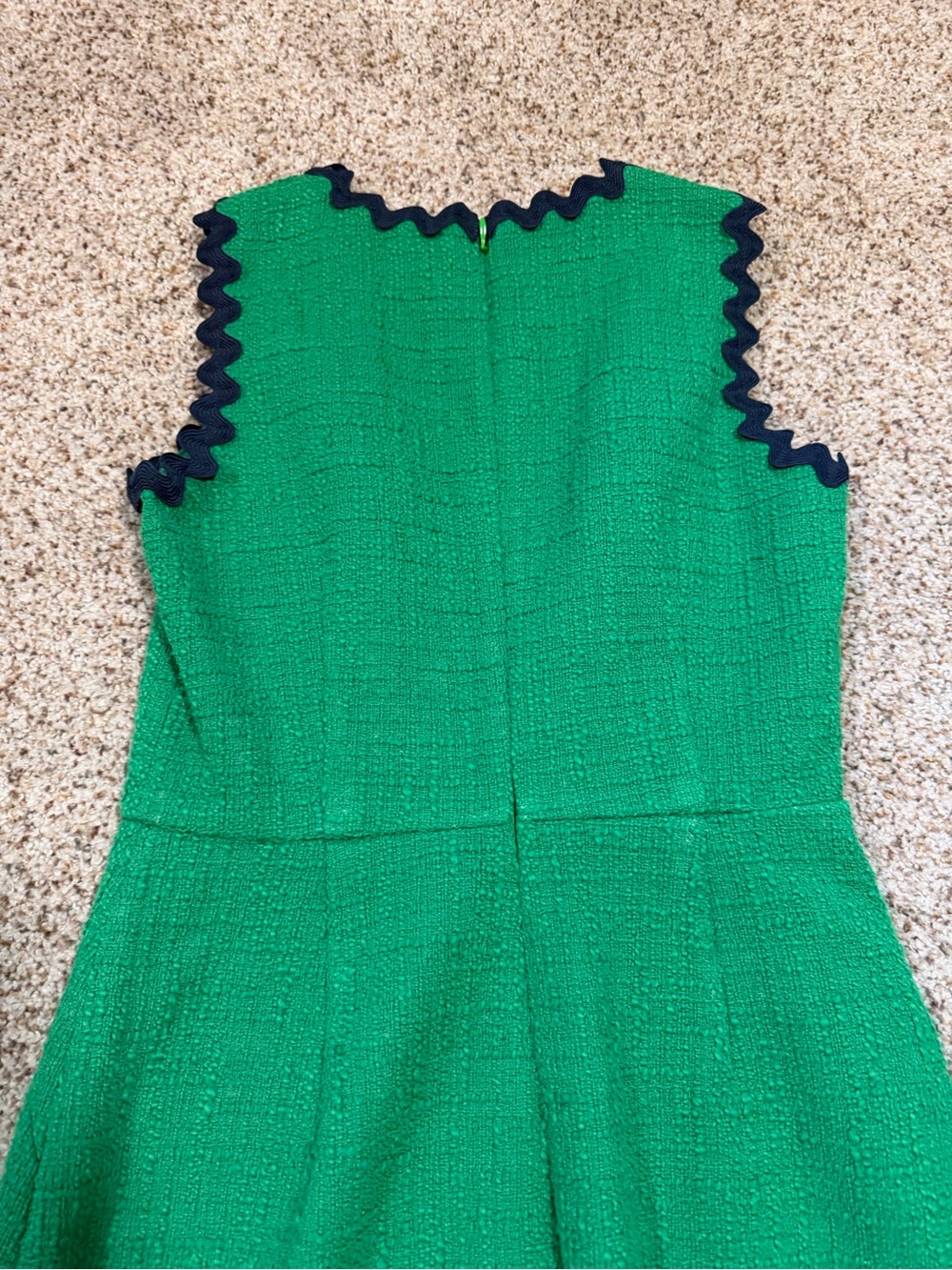 J Crew Tweed Dress Green Black Ric Rac Scallop Trim Sleeveless Size 0P - Picture 8 of 16